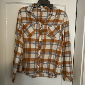 Columbia women’s flannel, burnt yellow & grey
